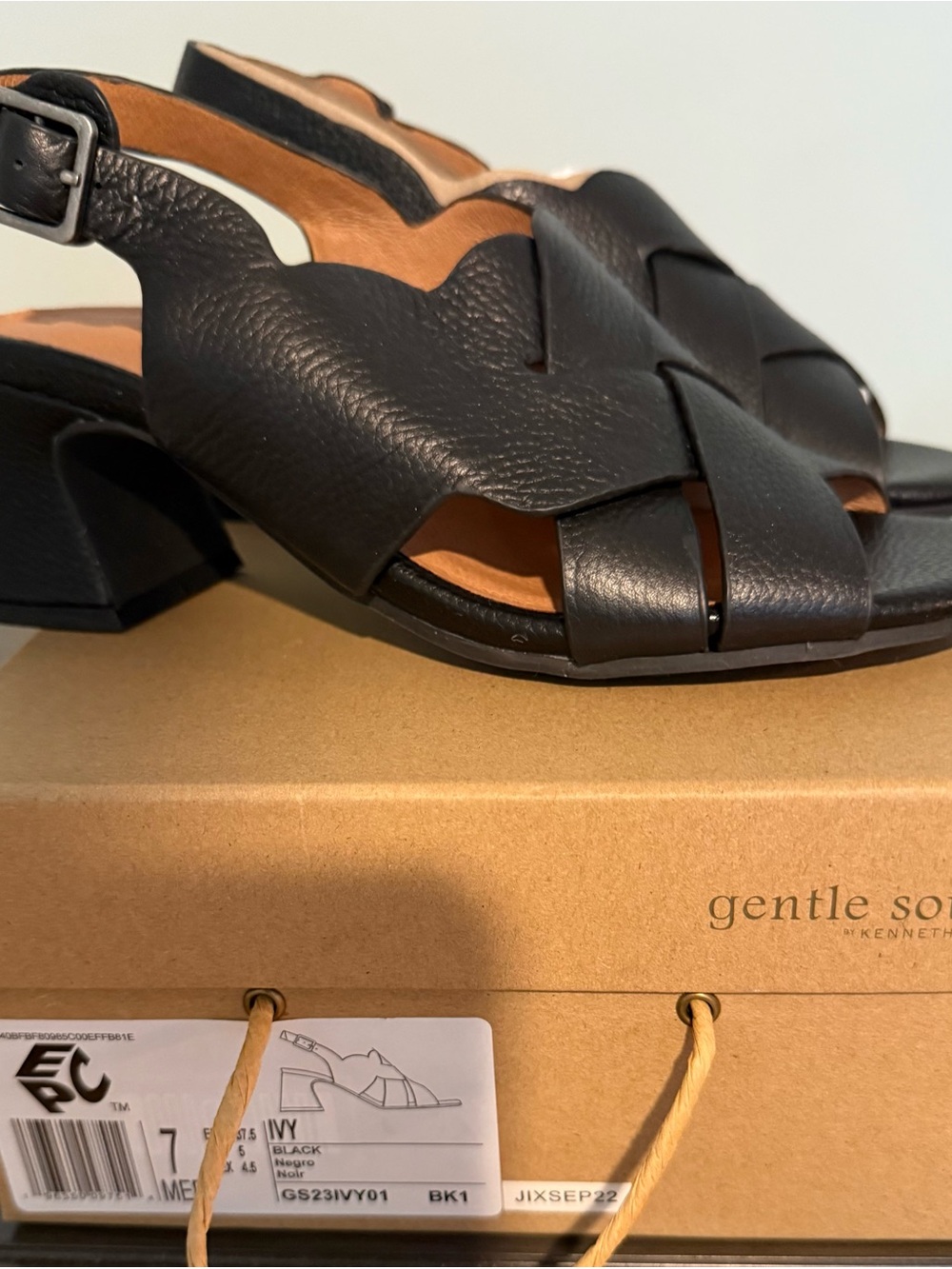 gentle souls Black Woven Leather Slingback Sandal
